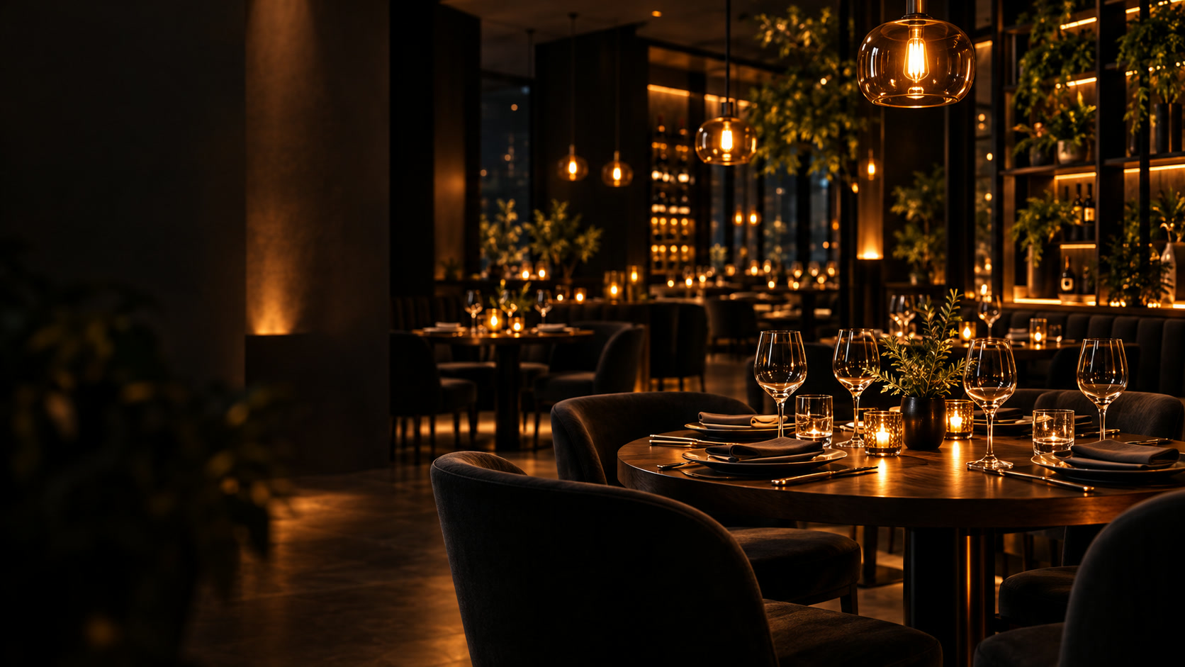 Restaurante sofisticado com mesas prontas para receber clientes